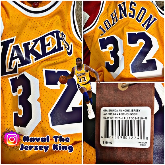 Lakers Magic Johnson Mitchell & Ness Gold Hardwood Classics Swingman Jersey - Picture 1 of 1